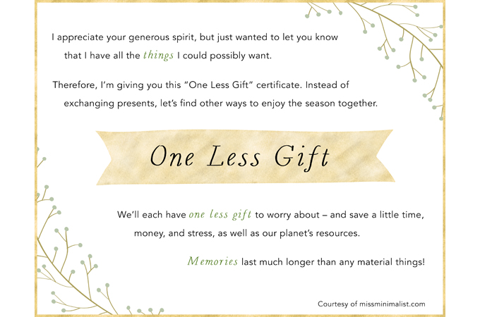 One Less Gift – A Holiday Gift Exemption Certificate